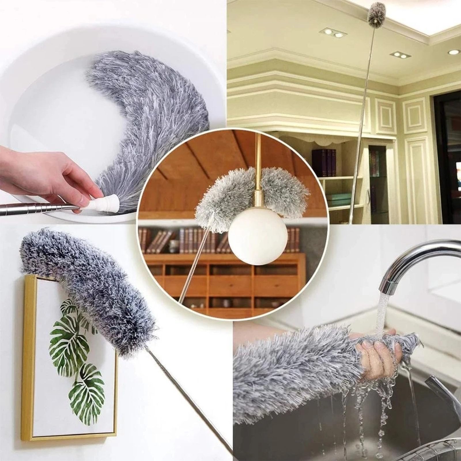 Flexible Microfiber Feather Duster Kit with 30-100 Inches Telescoping Extension Pole
